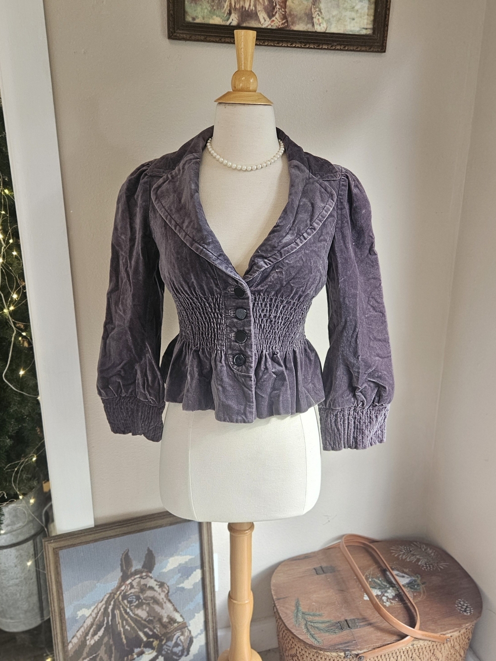 Gorgeous Smoky Lavender Velvet Peplum Jacket With Silk Lining